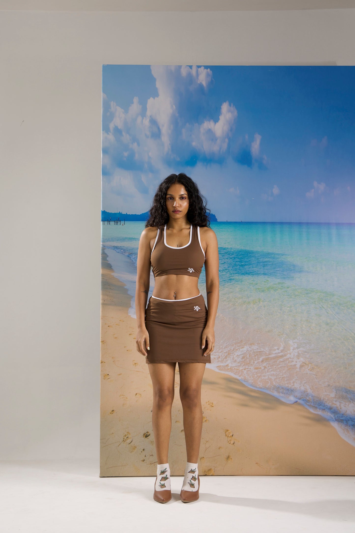 Elevated backless sports bra and skorts set